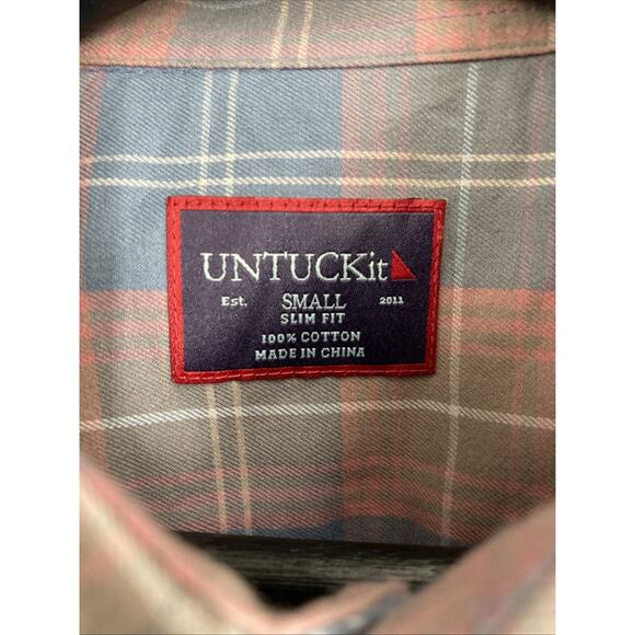 Untuckit Plaid Shirt Men’s Small Slim Fit Blue/Pink Preppy Office Business 926 - Picture 6 of 8
